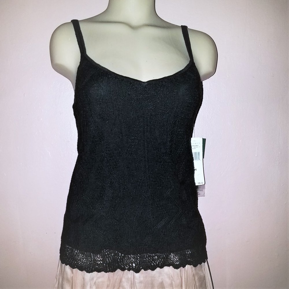 Ralph Lauren Lacy-Knit Linen Tank Top Shirt~Black w/Lining~M~NWT